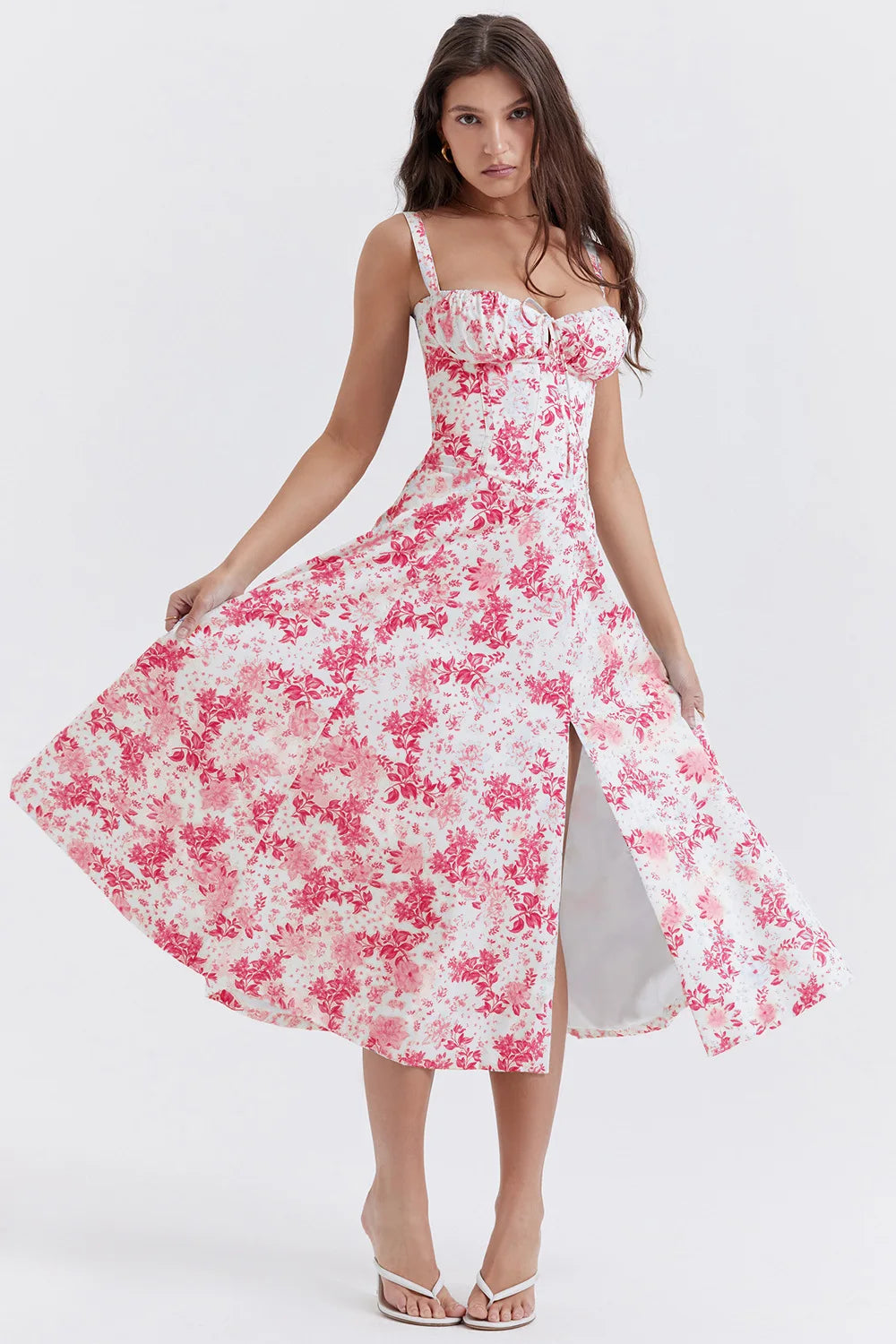 Spaghetti Strap Maxi Dress With Wrap Bow Lace Up Front Elegant Long Gown