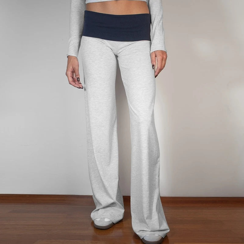 Casual Wide Leg Sweatpants Fold Over Waist Low Rise Flare Yoga Lounge