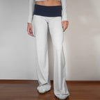 Casual Wide Leg Sweatpants Fold Over Waist Low Rise Flare Yoga Lounge