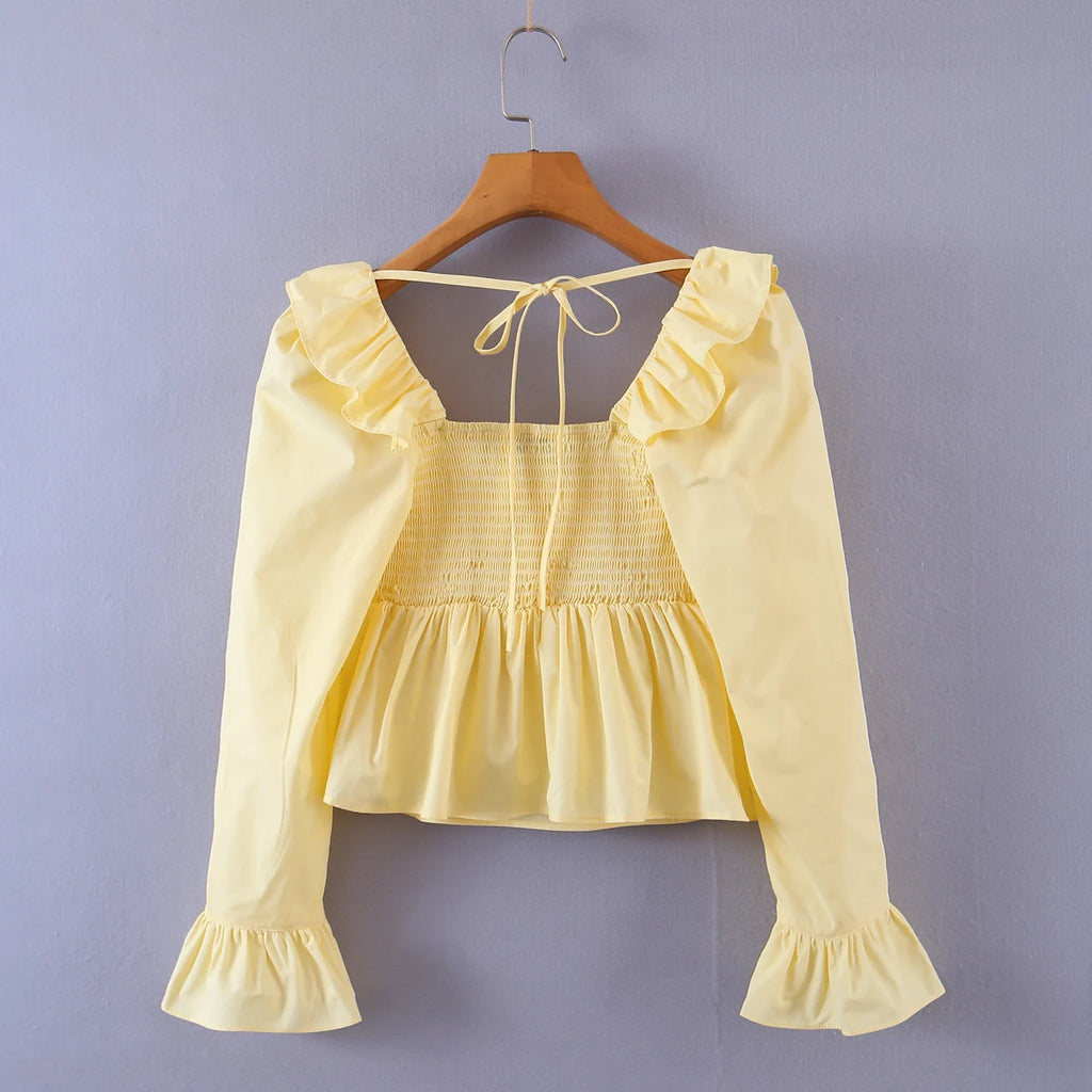 Soft Ruffle Blouse With Long Sleeves