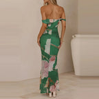 Elegant Floral Mesh Maxi Dress Sleeveless With Slash Collar