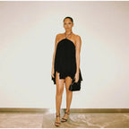 Halter Ruffles Dress Strapless Sleeveless Backless