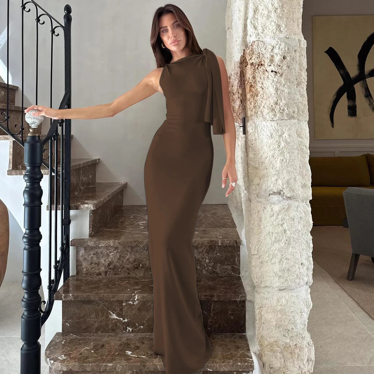 Sleeveless Bodycon Maxi Dress - Patchwork O-Neck