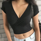 V Neck Crop Top Tee