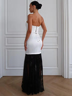 Satin Strapless Maxi Dress Off Shoulder Backless