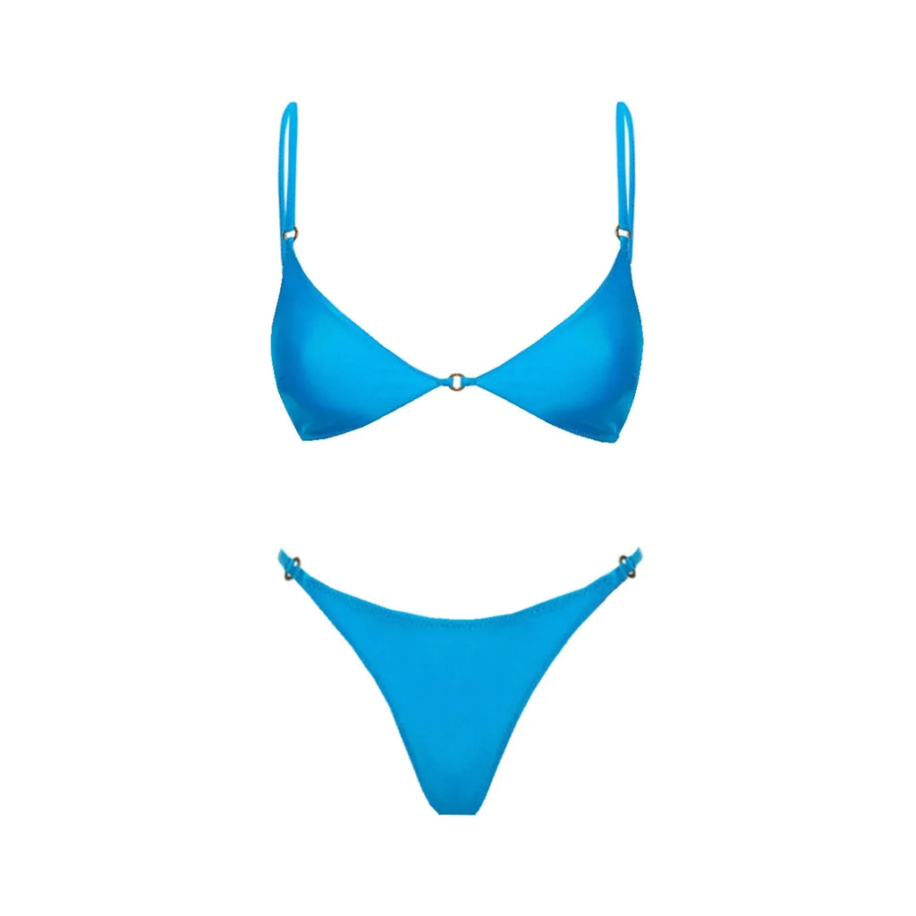 Blue Push Up Bikini Set For Women Adjustable Straps Flattering Silhouette Boutique Swimwear