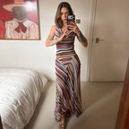 Colorful Stripe Sleeveless Midi Dress
