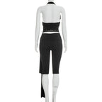 Halter Crop Top two piece Set With Patchwork Pants