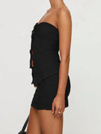 Two Piece Solid Color Tube Top And Skirt Set