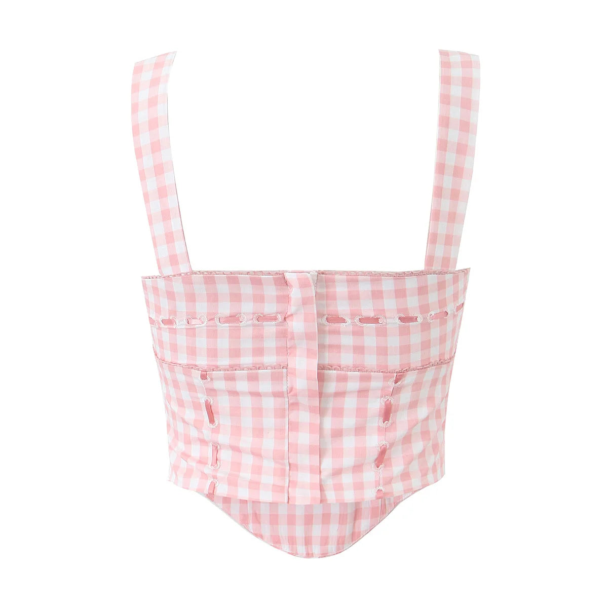 Pink Plaid Crop Top With Slash Collar