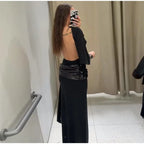 Backless Sequin Patchwork Maxi Dress With Wide Sleeves