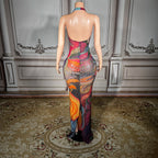 Plus Size Glam Night Sheer Mesh Dress With Colorful Rhinestones
