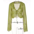 Chiffon Sheer Crop Tank Top With V Neck And Flare Sleeves
