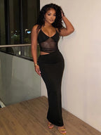 Mesh Patchwork Maxi Dress With Backless Silhouette Sleeveless