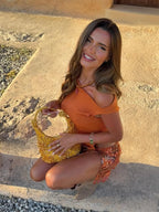 Boho Fringe Bikini Set With Lace Up Halter Top Beachwear