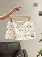 White Polka Dot Mini Skirt High Waist
