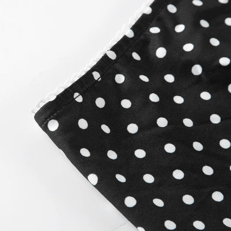 Black Polka Dot Print Midi Skirt With Low Waist Lightweight Knit