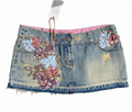 Y2K Gothic Vintage 2000s Sequin Flower Embroidery Mini Washed Blue Women Sexy A-line Skirt Low Rise Hot Girl Denim Shorts