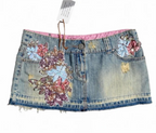 Y2K Gothic Vintage 2000s Sequin Flower Embroidery Mini Washed Blue Women Sexy A-line Skirt Low Rise Hot Girl Denim Shorts