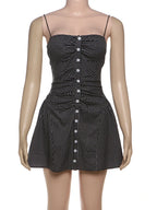 Speckled Print Spaghetti Strap Mini Dress Sleeveless Bodycon Pleated Detail
