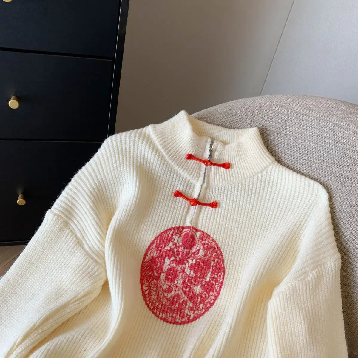 Vintage Knit Sweater With V Neck And Loose Fit