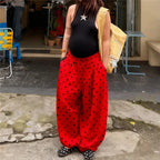 Polka Dot Wide Leg Pants For Women With Elastic Waist Trousers