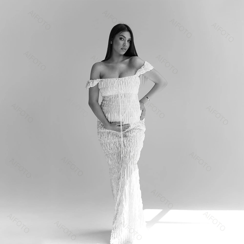 Elegant Maternity Pleated Maxi Gown With Flattering