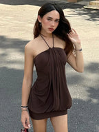 Sexy Halter Backless Mini Dress Ruched