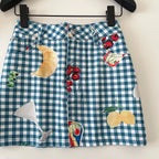 Retro Fruit Plaid Mini Skirt With Button Detail A Line