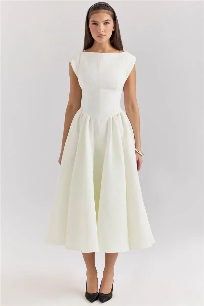 Chic Circle Cutout Back Midi Dress With Fluffy Hem