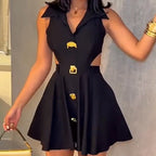 Solid Color Pleated High-Waist A-Line Dress