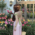 Color Block Off Shoulder Satin Maxi Dress With Lace Mesh Corset Bodice Elegant Evening Gown