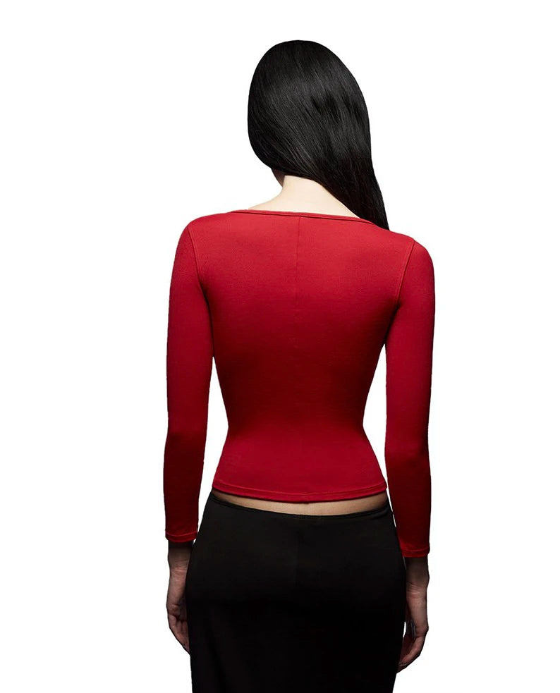 Long-Sleeve Slim-Fit Top With Multicolor High Elastic Base