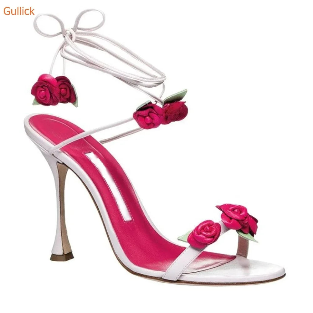 Floral Open Toe Slingback Sandals With Ankle Strap