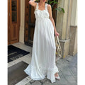 Vintage Floral Lace Trim Sleeveless Dress With Square Neckline Empire Waist And Backless Ruffled Hem