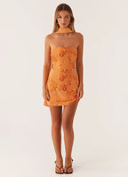 Embroidered Sequin Dress With Wrap Silhouette High Waist Sleeveless