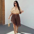 Polka Dot Mini Skirt With High Waist And Asymmetric Folded Hem Style