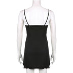 Gothic Kawaii Lace Trim Sleeveless V Neck Mini Dress With Bow Accent