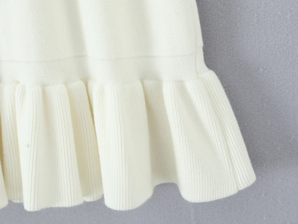 Y2K Women Roll Down Rib Knitted Hem Ruched Pleated Mini Skirt Elastic Waist Hips A-line Skirt