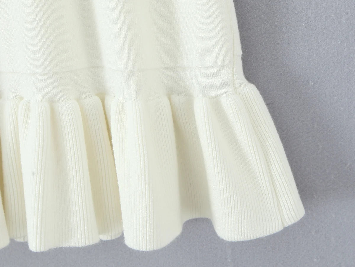 Y2K Women Roll Down Rib Knitted Hem Ruched Pleated Mini Skirt Elastic Waist Hips A-line Skirt
