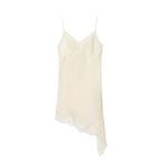 Lace Slip Mini Dress With Satin Backless Asymmetric Cut