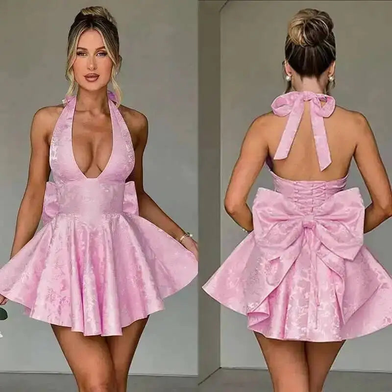 Backless Halter Evening Dress With Lace Jacquard For Elegant Special Occasions