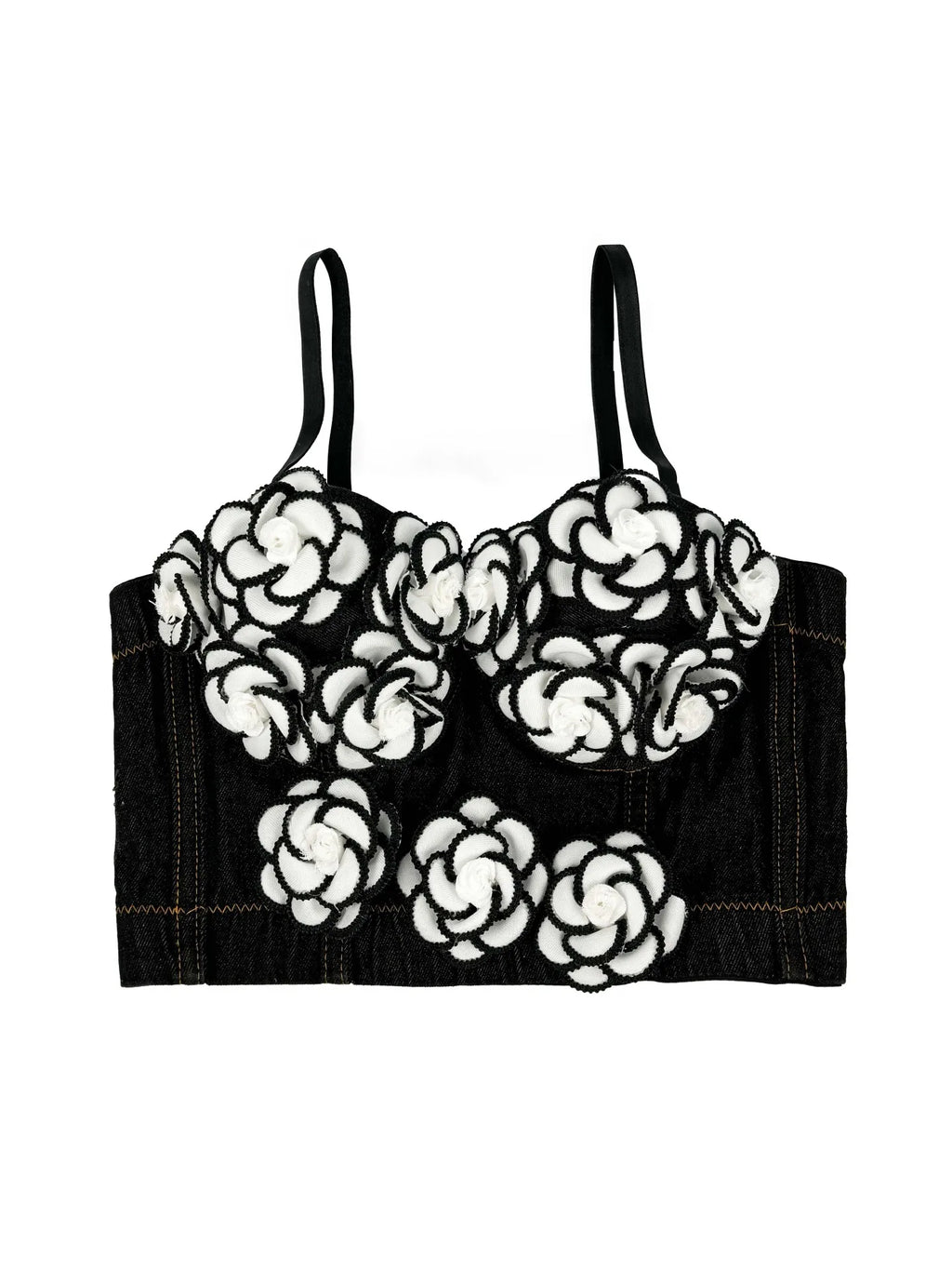 Handmade Beaded Flower Embellishment Denim Corset Vest Top