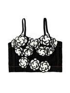 Handmade Beaded Flower Embellishment Denim Corset Vest Top