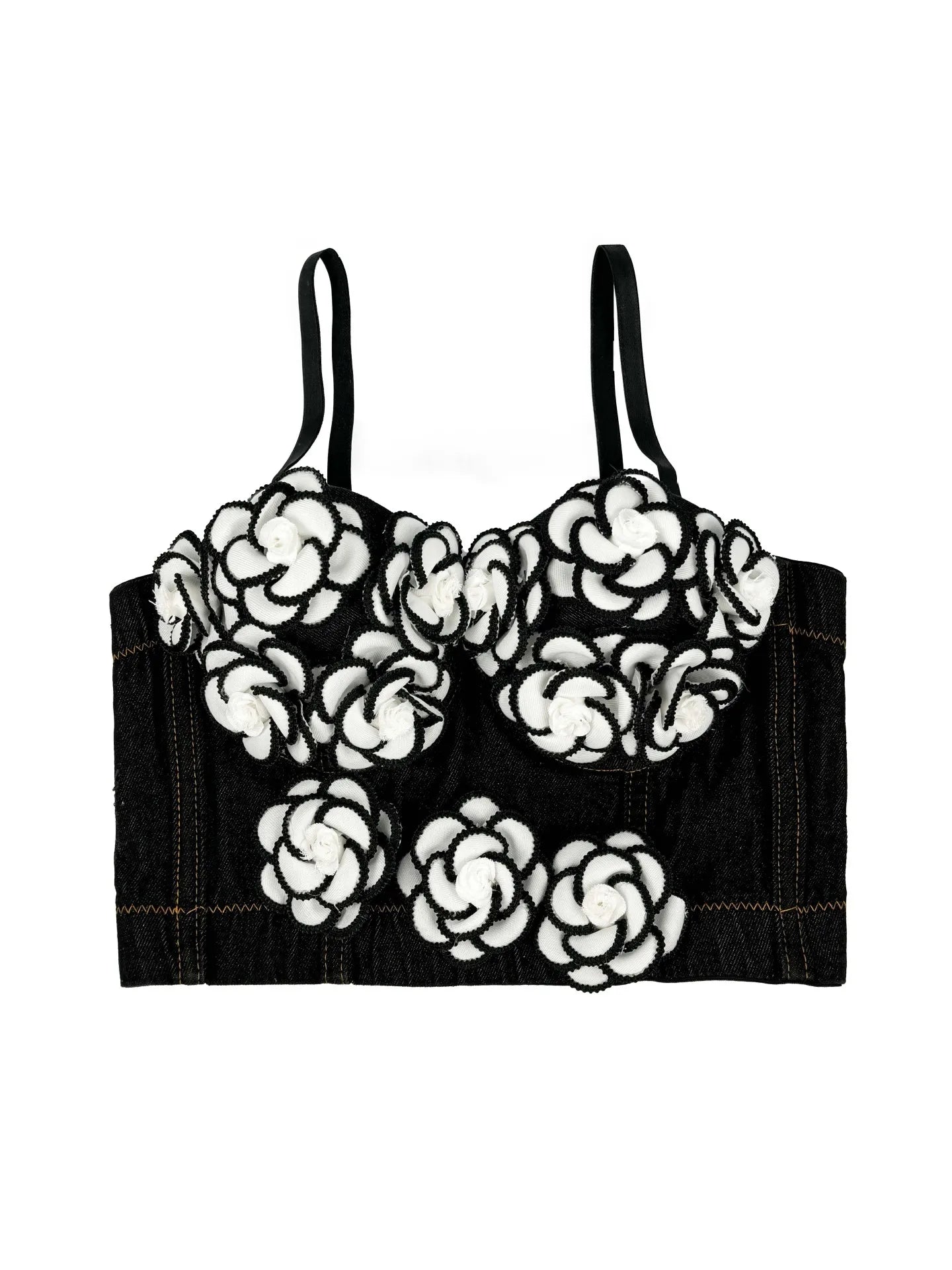 Handmade Beaded Flower Embellishment Denim Corset Vest Top