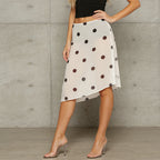 Retro Sheer Chiffon Dot Print Midi Skirt With Asymmetrical Hem