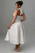 Backless Halter Evening Dress With Lace Jacquard For Elegant Special Occasions