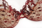 Burgundy Lace Mesh Push Up Bra Set With Embroidery Ultra Thin Sexy Lingerie For Women