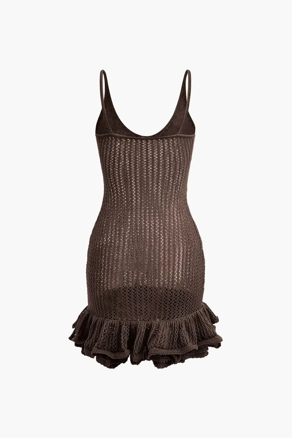Open Knit Crochet Cami Mini Dress With Ruffle Hem