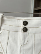 White Denim A Line Mini Skirt With Hip Wrap Cargo Pockets